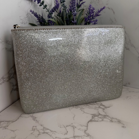 **SOLD** KATE SPADE Mavis Street Gia Pouch Clutch Silver Glitter Bling - Picture 5 of 7